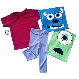 Kit Camisetas Monstros S.A adulto + Fantasia BOO infantil
