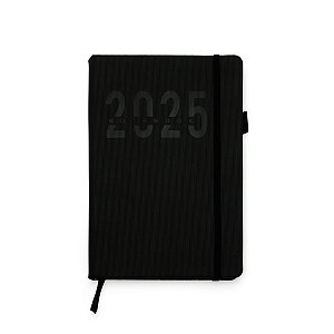 Agenda Executiva Diária 2025 Capa PU Macia 14x21cm Fita de Cetim Como Marcador de Página, Elástico para Lacre