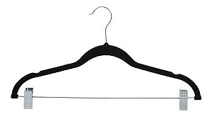 Cabide slim velvet veludo preto revestido 43 cm com presilha em aco GlobalMix - pack 5 Un - GH310