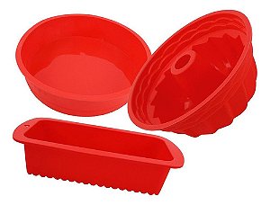 Kit 3 Formas De Silicone Pão Pudim e Bolo Vermelho Clink