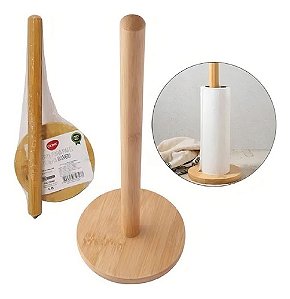 Porta Rolo Papel Toalha Bambu Suporte Vertical de Mesa