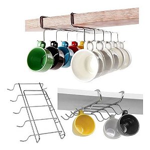 Suporte De 10 Xícaras Para Pendurar Em Armário E Prateleira Prata