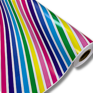 Papel De Presente Listrado Arco Íris Bobina 60 Cm X100 M
