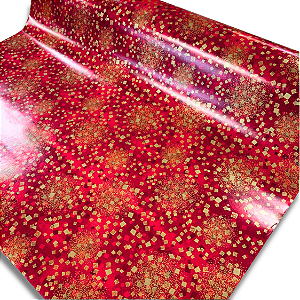Papel De Presente Vermelho Cubos Dourados Bobina 60 Cm X100 M