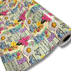 Papel De Presente Floral Bobina 60 Cm X100 M