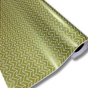Papel De Presente Chevron Dourado Bobina 60 Cm X100 M