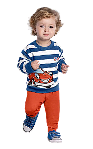 Conjunto em Moletom Infantil Menino Listras