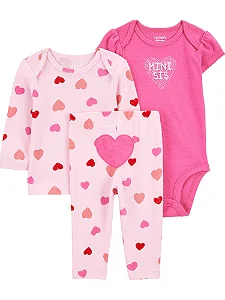 Kit 3 peças Carter’s, menina coração.