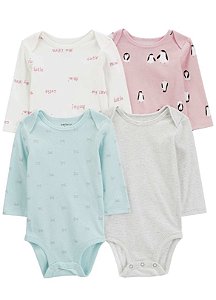 Kit 4 Bodys Carter’s manga longa menina