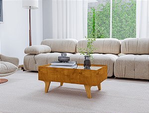 Mesa de Centro Sala Sena Com Tampo de Espelho e 1 Gaveta - Naturalle