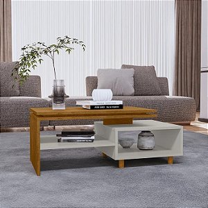 Mesa de Centro Decorativa Lima para Sala Tampo Duplo Design Moderno - Naturalle/Off