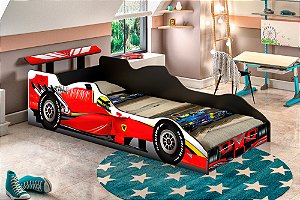 Cama Carro Formula 1 - Solteiro - Vermelha  - JA Móveis