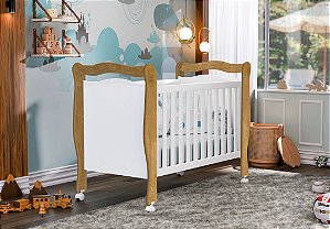 Berço Mini Cama Padrão Americano Com Suporte Mosquiteiro E Rodízios Alvin - Branco/Naturalle