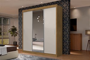 Guarda Roupa 3 Portas 4 Gavetas com Espelho Madri - Naturalle - JA Moveis