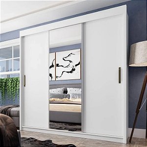 Guarda Roupa 3 Portas 4 Gavetas com Espelho Madri - Branco  -  JA Móveis