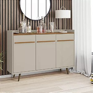 Aparador Buffet Retrô Quartzo 3 Portas e Prateleira Ajustável - OFF/NAT