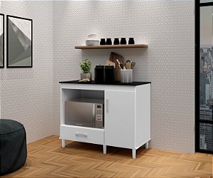 Balcão de Cozinha Classic 1 Porta 1 Gaveta Branco/Preto - J&a Móveis