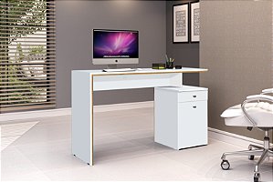 Escrivaninha Office Para Escritório 1 Porta Preto/nature Cor Branco  - J&A Móveis