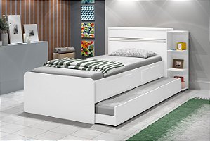 Cama Jade C/ 2 Gavetas e Cama Auxiliar - Branca - J & A Móveis