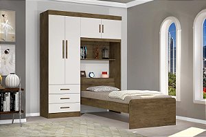 Guarda-Roupa Solteiro com Cabeceira 4 Portas Cancun - Jequitib/Off  -  J&A Móveis