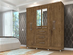 Guarda Roupa Roupeiro de Casal Tokio 6 portas 3 gavetas com chave e pés Jequitibá - J&A MOVEIS