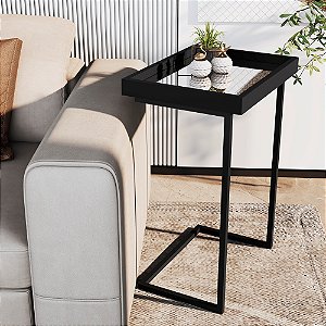 Mesa Lateral de Apoio JB 4774 com Espelho me pé de Aço - Preto/Preto