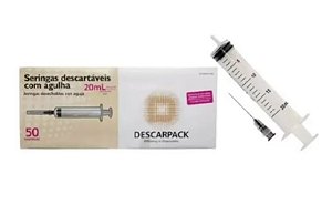 Seringa Descarpack 20ml Com Agulha 25 X 0,70mm Luer Slip C/50 Unidades