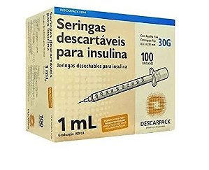 Seringa Descarpack De Insulina  01ml Com Agulha  8,0mm X 0,30mm C/100 Unidades