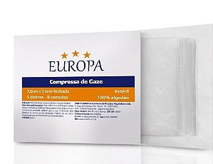 Compressa De Gaze 7,5cm X 7,5cm 13 Fios Estéril C/10 Unidades Europa