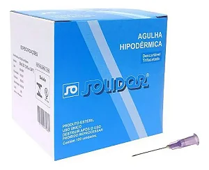 Agulha Hipodérmica Solidor 20 X 5,5mm C/100 Unidades