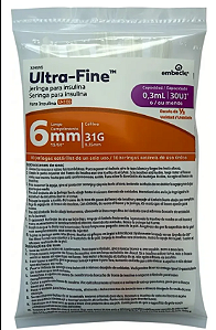 Seringa De Insulina  0,3cc 6mm U-Fine C/10 Unidades Embecta Ref 324916