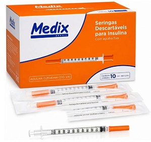 Seringa de Insulina 1ml C/Agulha 6,0x25mm (31G) C/10 Unidades Medix