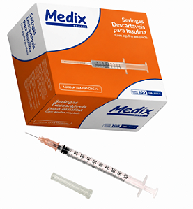 Seringa De Insulina 1ml C/ Agulha 13mm X 4,5mm Móvel C/10 Unidades Medix