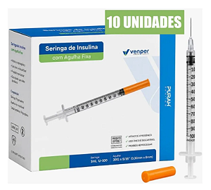 Seringa de Insulina 1ml C/Agulha Fixa 8x0,30mm C/10 Unidades Venper