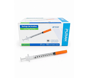 Seringa de Insulina 1ml C/Agulha Fixa 8x0,30mm C/100 Unidades Venper
