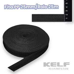 Fita PP 25mm - Cor Preto rolo 25m