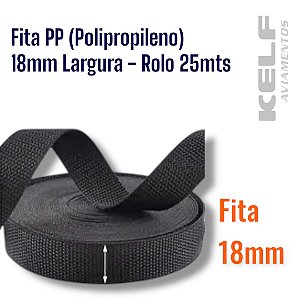 Fita PP 18mm P07B - Cor Preto Rolo 25mts