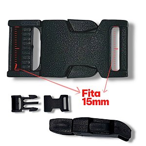 Fecho Curvo 15mm/PP Macho e Femea - Cor Preto 50un