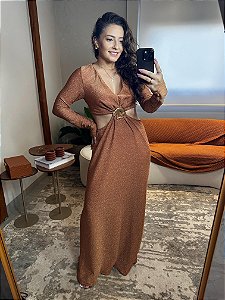 Vestido Cropped Fivela Lurex