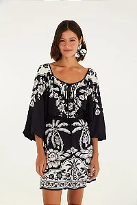 Vestido Curto Manga Estampado Guanacaste