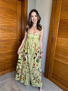 Vestido Longo Alça Estampado Bosque Chic
