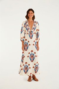 Vestido Longo Manga Estampado Indra