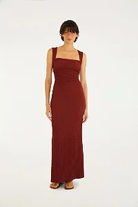 Vestido Midi Alça Torcida Textura