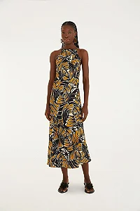 Vestido Cropped Frente Única Estampado Leque De Tucanos