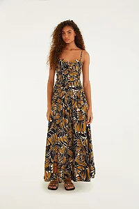 Vestido Longo Estampado Leque De Tucano