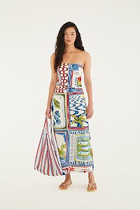 Vestido Sem Alça Estampado Selo Praiano