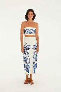 Saia Midi Reta Estampada Coqueiro Tropical