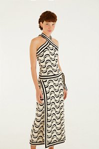 Saia Midi Transpasse Estampada Peixe Copa