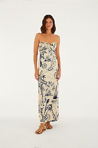 Vestido Sem Alça Estampado Mar De Ondas