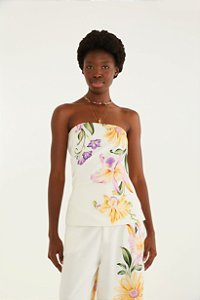 Blusa Sem Alça Estampada Orquidário